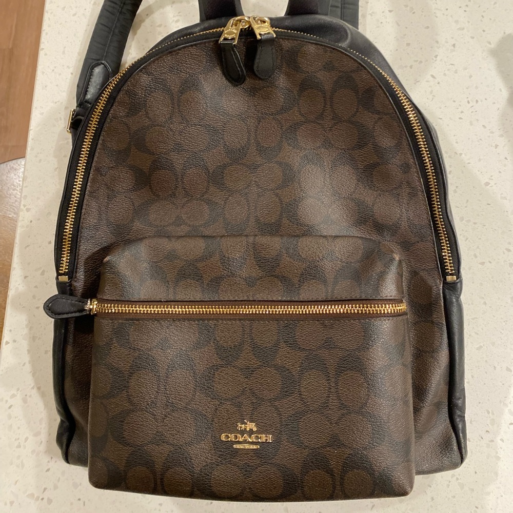 Unisex Coach Large Court Backpack in Signature Canvas - Brown/Black